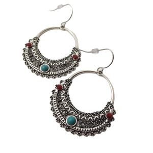 Silver Round Fan Hoop Earrings